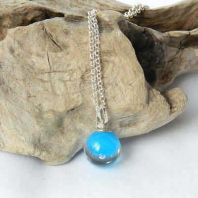Silberkette mit Glasperle, Anhänger mit Muranoglas Perle in türkis, blaue glasperl, handgefertigt von schmuckes Glas