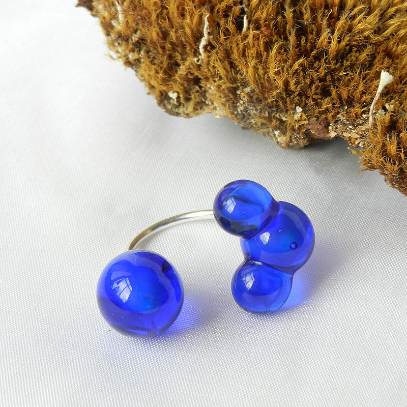 Silberring mit blauen Glasperlen, Glasring, handgefertigtes Unikat von schmuckes Glas, Muranoglas Ring