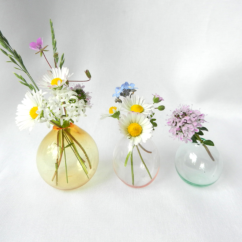 kleine Glasvasen, mundgeblasen Unikat, 3er Set Mini-Vasen, Miniaturvasen