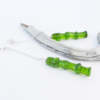 Ohrhänger grüner Bambus aus Glas, lange Ohrringe in Silber, handgefertigte Unikate